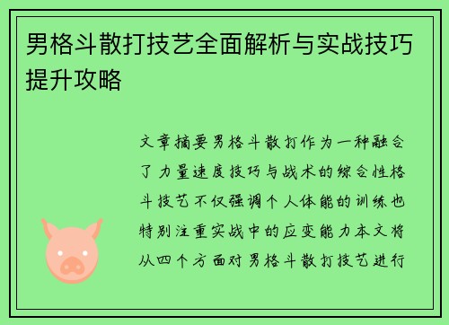 男格斗散打技艺全面解析与实战技巧提升攻略